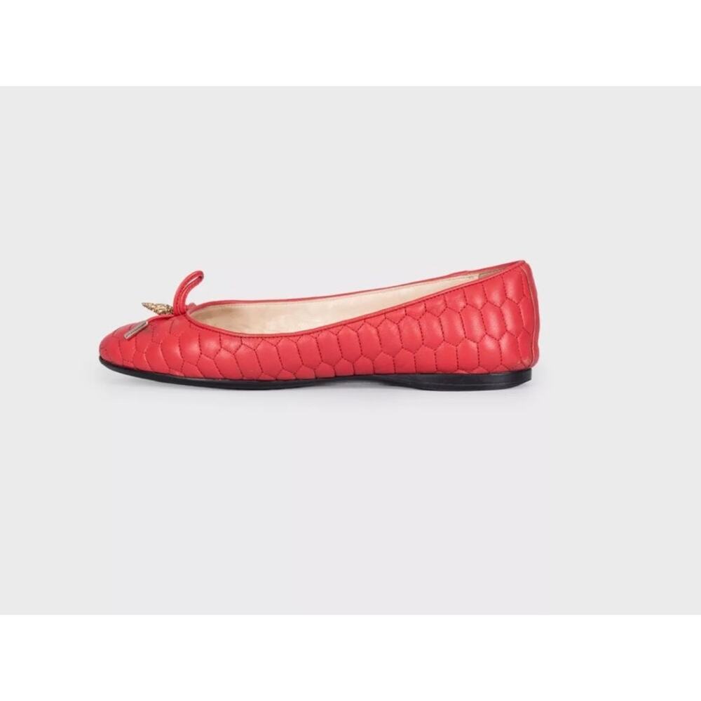 Roberto Cavalli Red Quilted Leather Flats w/ Crystal Charm EU 37